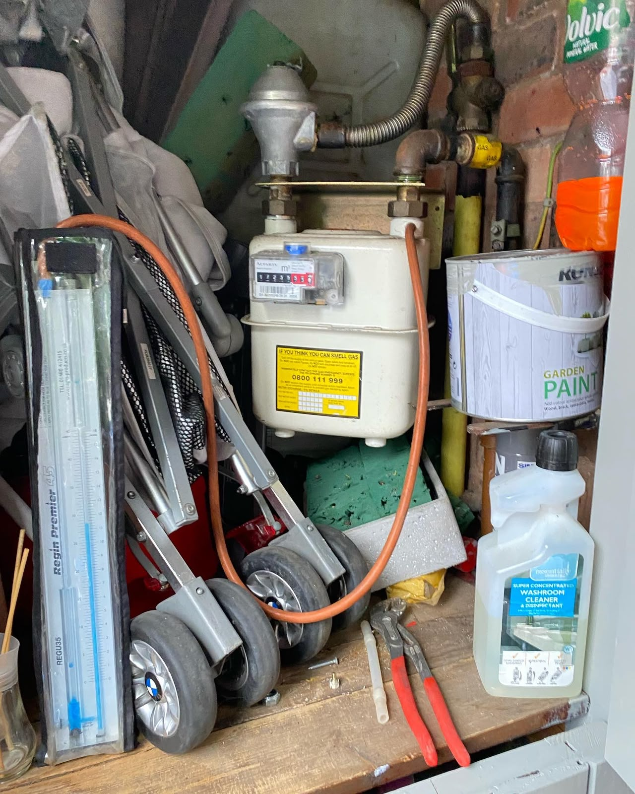 Existing boiler and gas meter before replacement